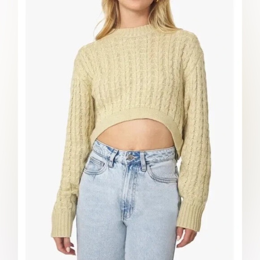 Danielle Bernstein WeWoreWhat Cream Cropped Cable Knit Sweater Medium